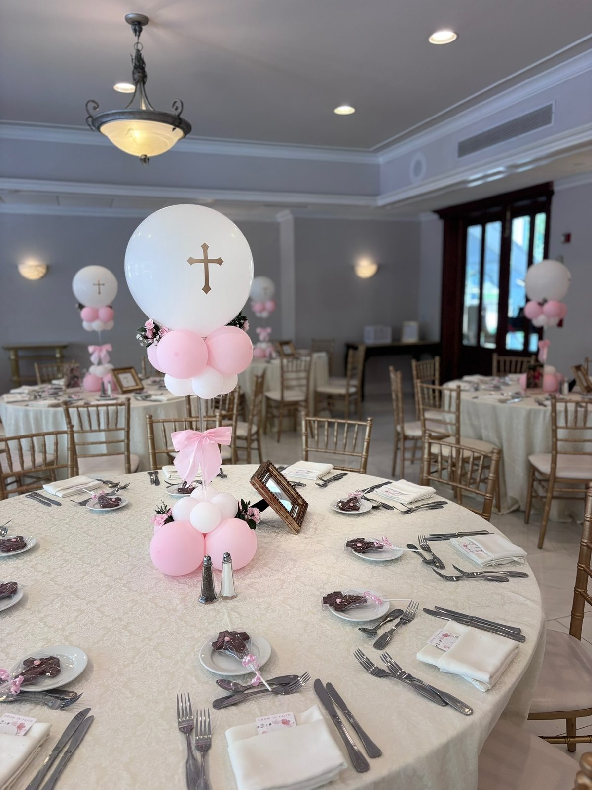 Blush Baptism Reception — Christening · Room & centerpieces by Arches & Aesthetics by Lisa